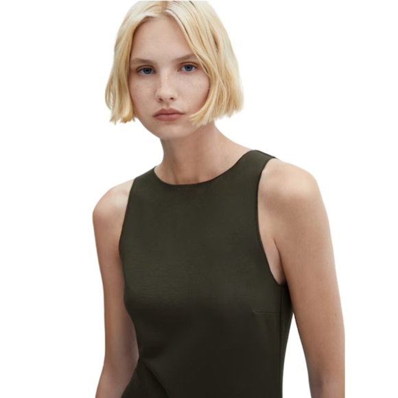 Mango Sheath Dress Dark Olive Green Sleeveless Body Hugging Design Pullover - Picture 3 of 16